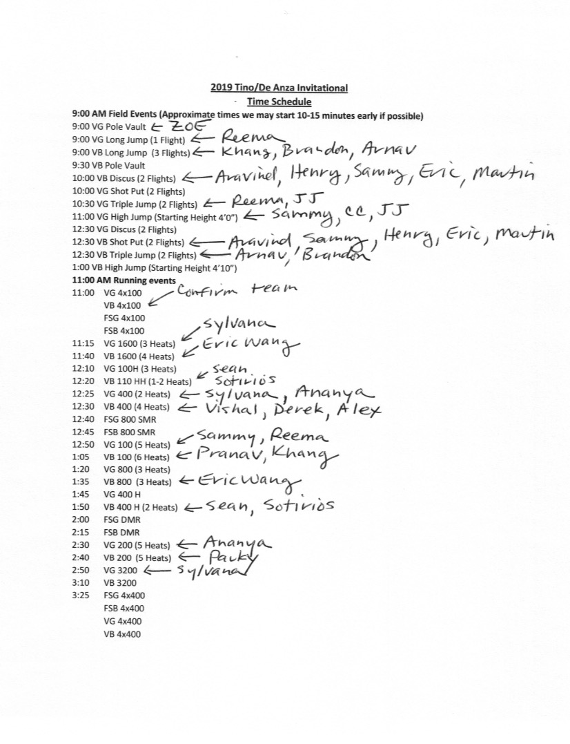 De Anza Meet Schedule Updated PLEASE READ Monta Vista Running
